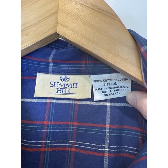 Vintage Summit Hill Plaid Shirt Dress Blue Red Cotton Long Sleeve A-Line Size 4 - Picture 2 of 7